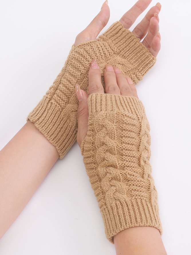 Casual Twist Knit Half Finger Gloves