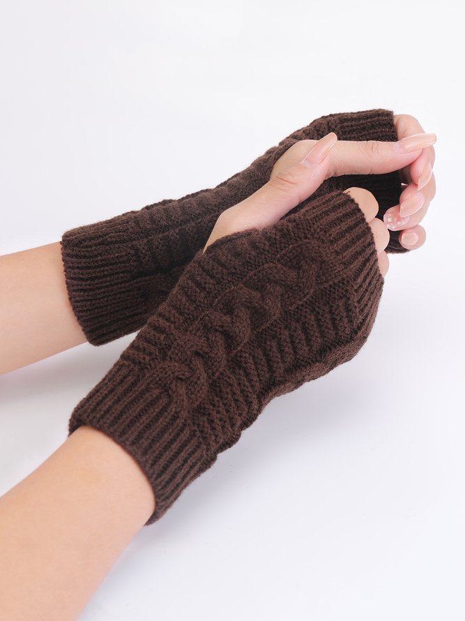 Casual Twist Knit Half Finger Gloves