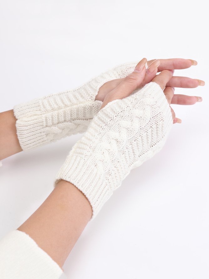 Casual Twist Knit Half Finger Gloves