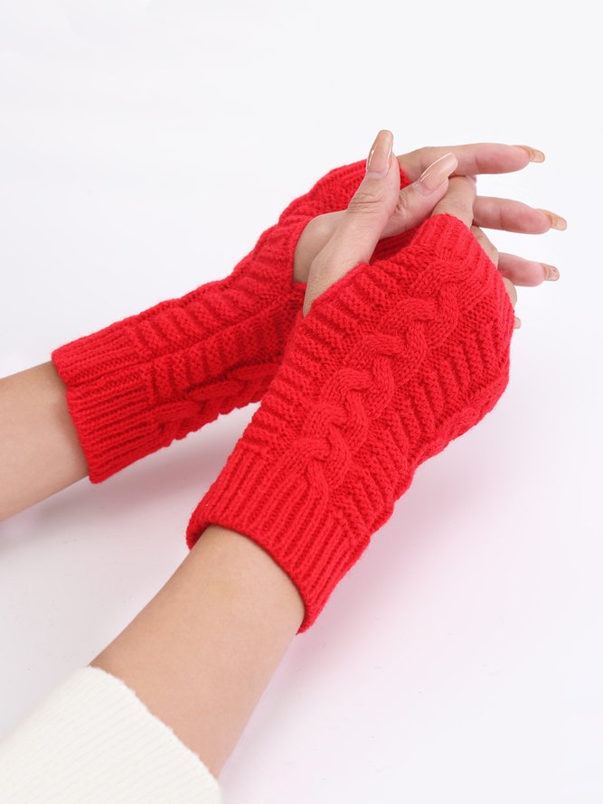 Casual Twist Knit Half Finger Gloves