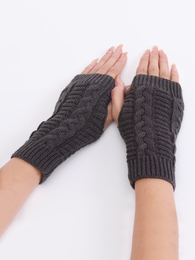 Casual Twist Knit Half Finger Gloves