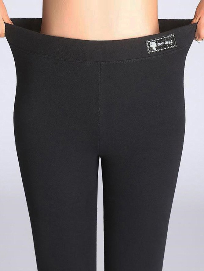 Casual Cotton-Blend Plain Tight Legging