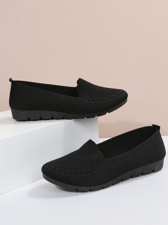 Women Casual Ribbed Fly-knit Fabric Slip On Shoes