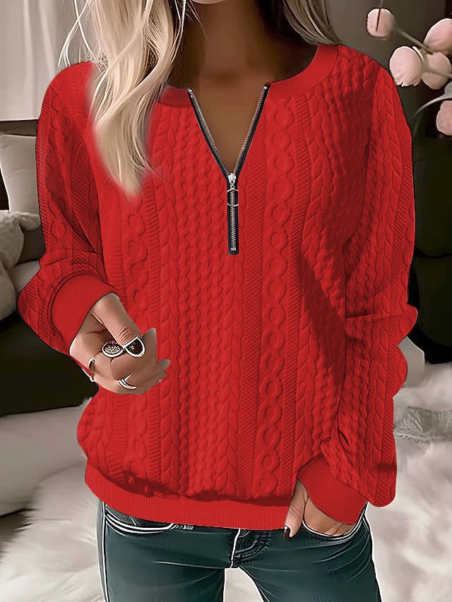 Solid Color Casual Texture Knitted Sweater