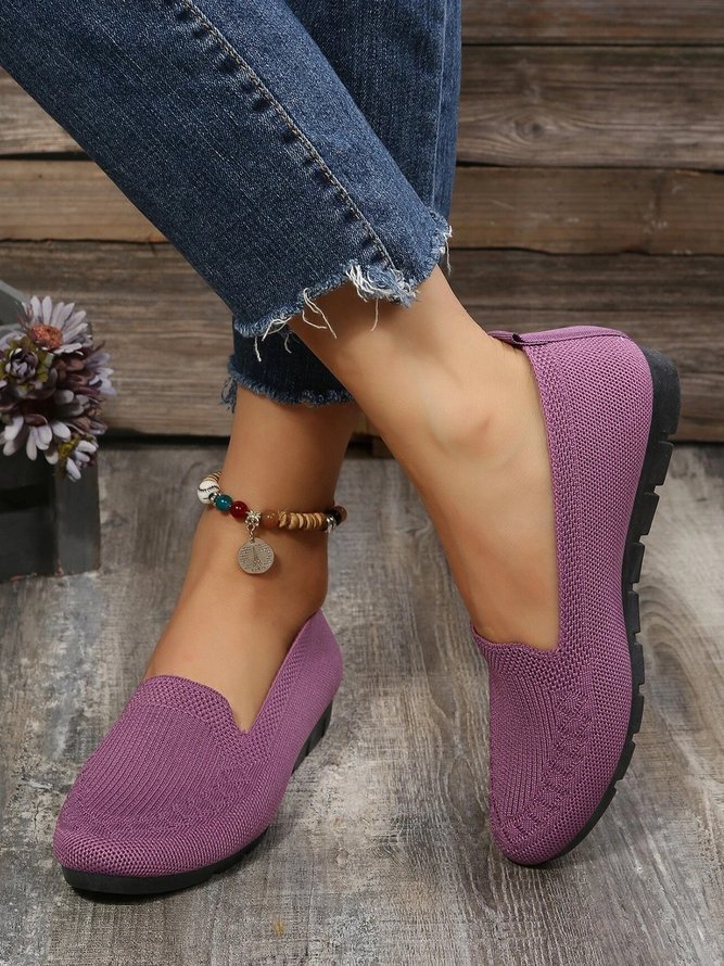 Women Casual Ribbed Fly-knit Fabric Slip On Shoes