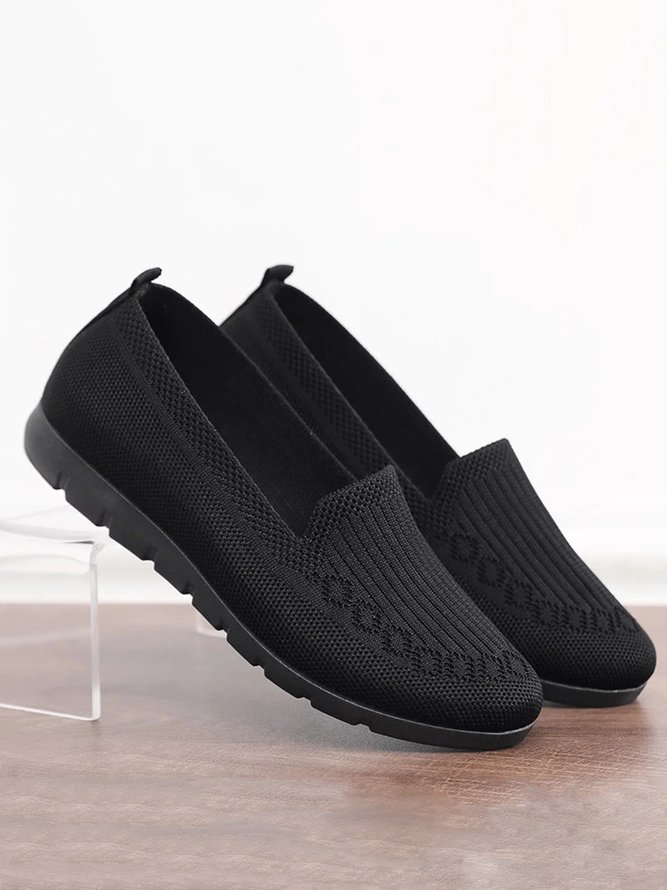 Women Casual Ribbed Fly-knit Fabric Slip On Shoes