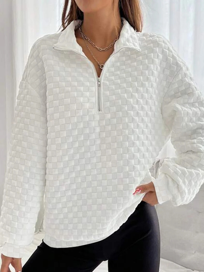 Casual Zipper Loose Plain Hoodie