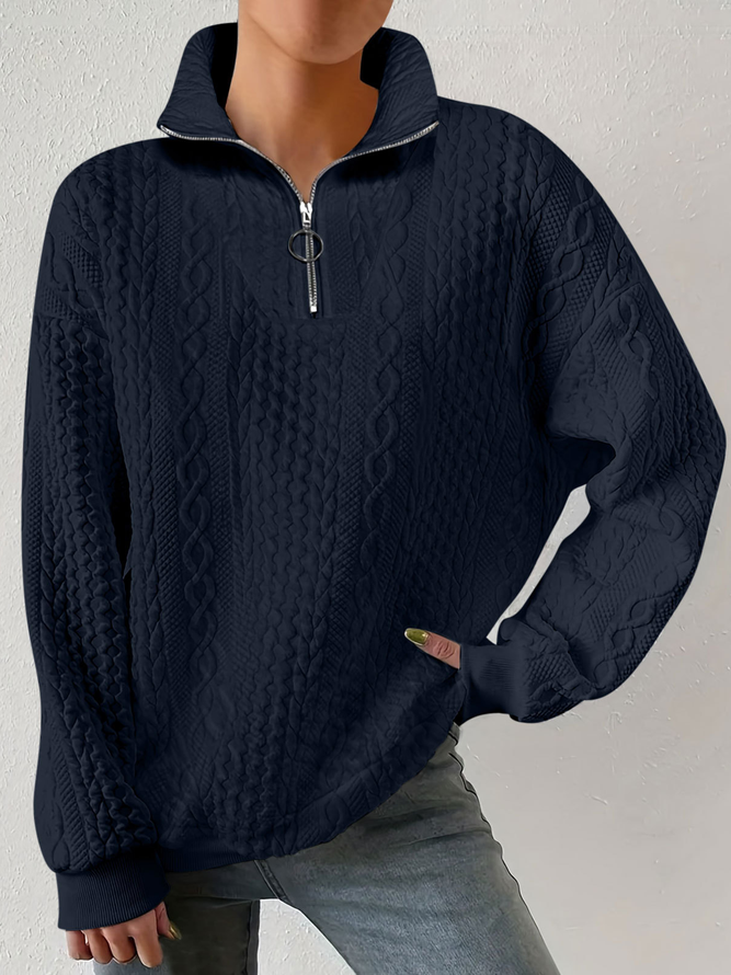 Casual style jacquard long-sleeved pullover knitted sweatshirt