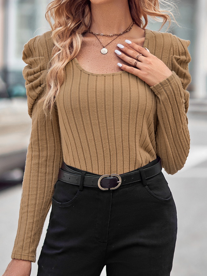 Casual Loose Plain Square Neck Shirt