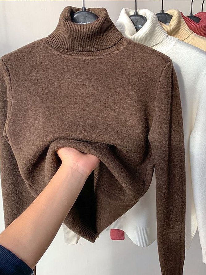 Plain Casual Turtleneck Warm Plush Sweater
