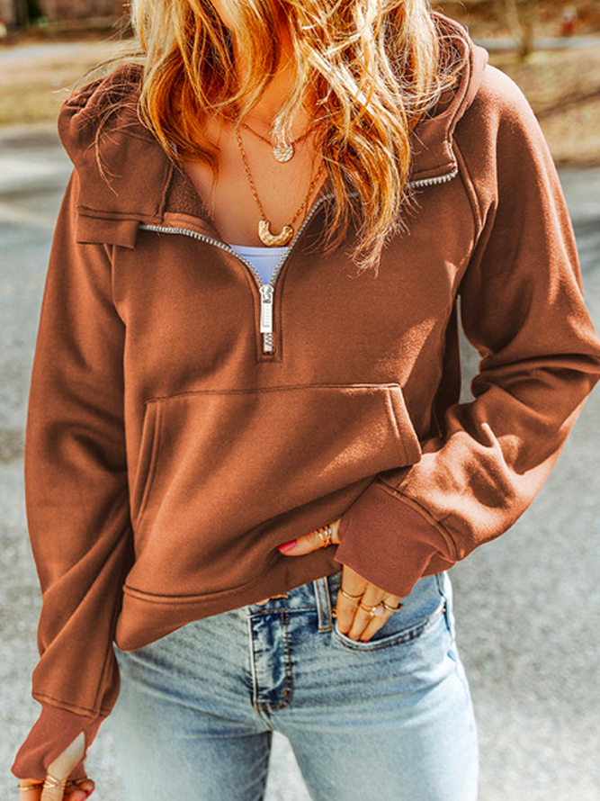 Women's Cotton-Blend Plain Casual Hoodie