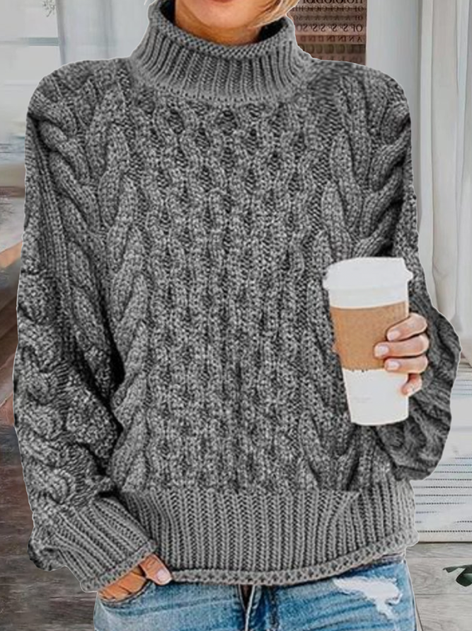 Women's Simple Half Turtleneck Loose Plain Sweater