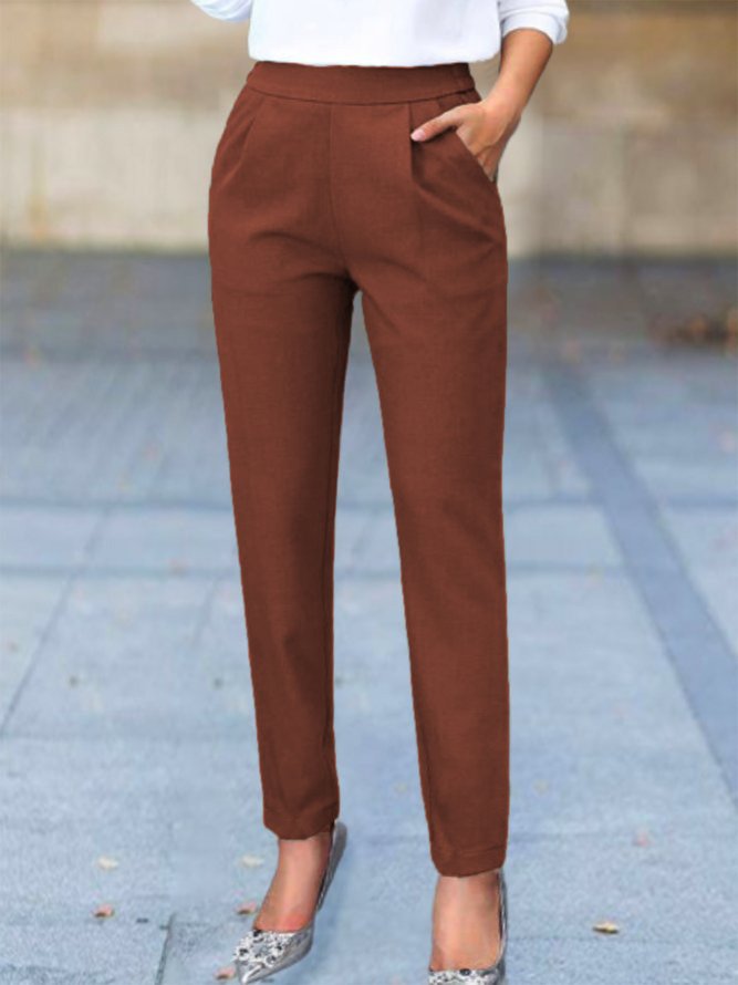 Women's Plain Pockets Girded Pants