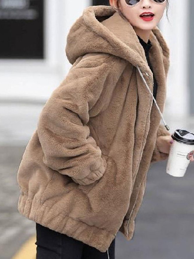 Casual Zipper Hoodie Fluff/Granular Fleece Fabric Teddy Jacket