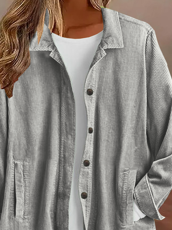 Womens Plain Loose Shirt Collar Casual Jacket