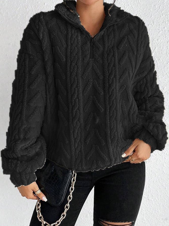 Casual Plain V Neck Sweatshirt