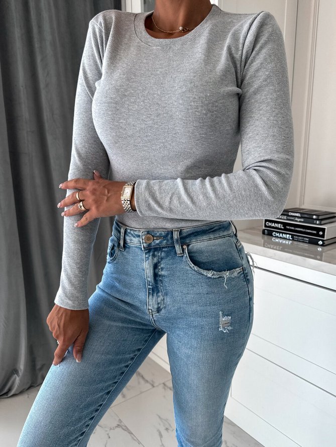 Crew Neck Casual Plain Knitted Regular Sleeve Knit Top