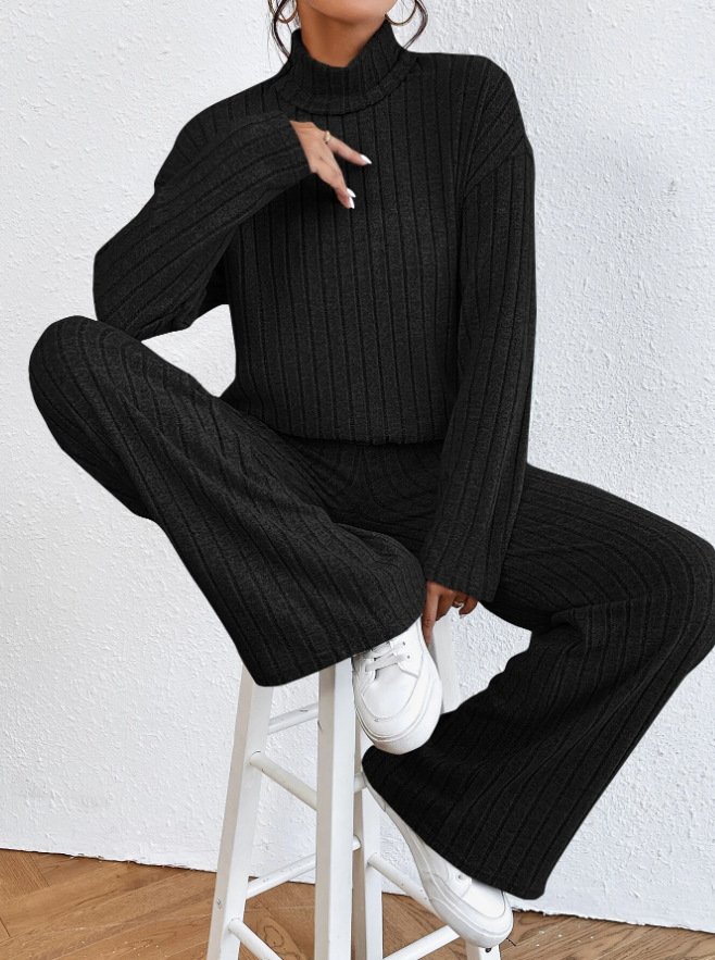 Loose Casual Turtleneck Acrylic Two-Piece Set