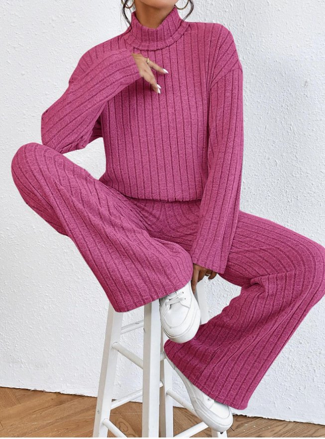 Loose Casual Turtleneck Acrylic Two-Piece Set