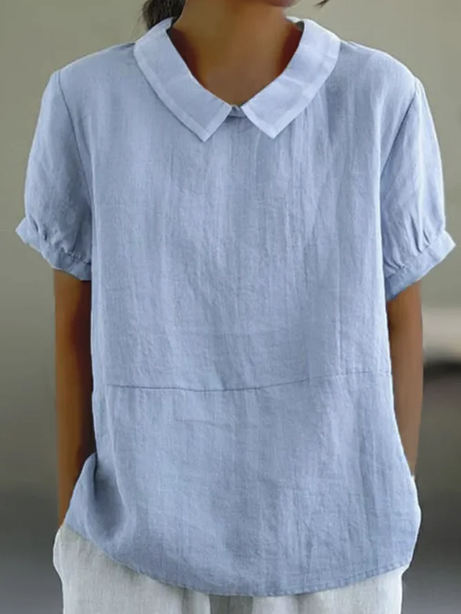 Women Plain Summer Simple Cotton No Elasticity Short Sleeve Regular H-Line Regular Blouses