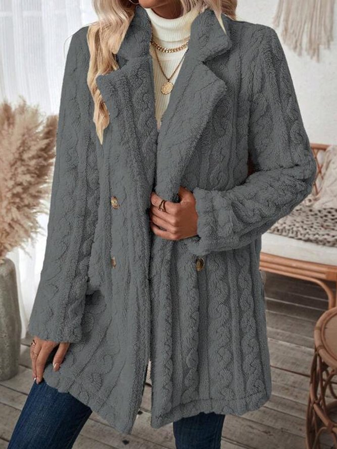 Plain Fluff/Granular Fleece Fabric Casual Teddy Jacket