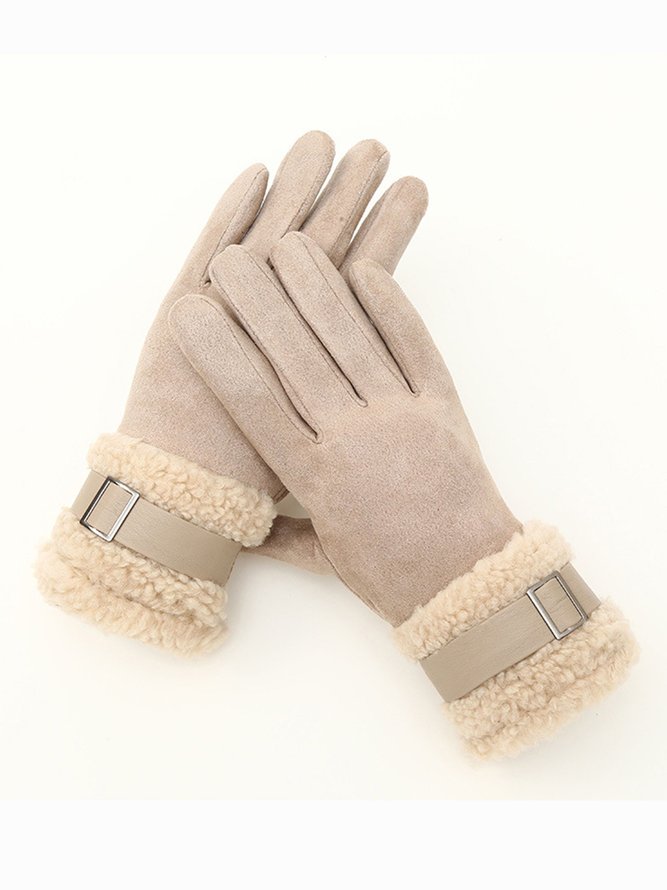 Women Buckle Faux Lambswool Gloves