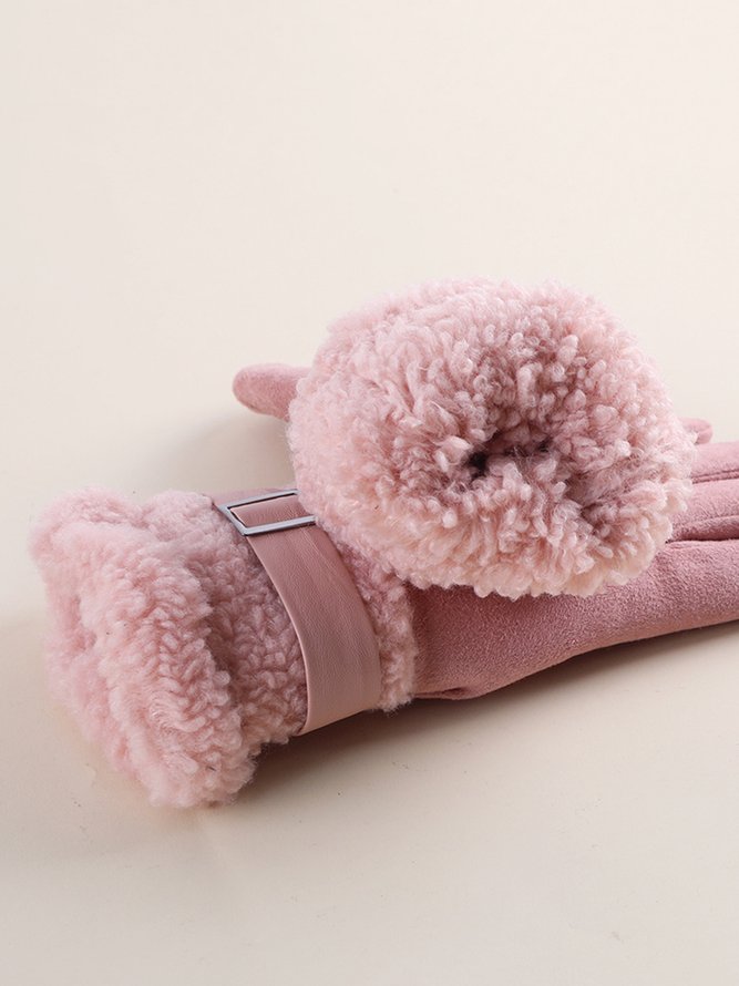 Women Buckle Faux Lambswool Gloves