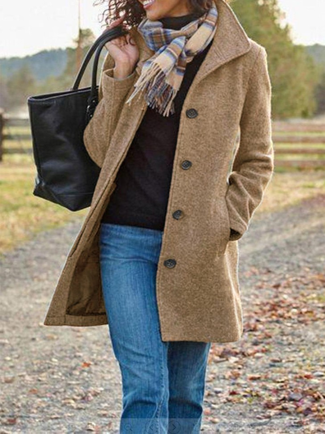 Woolen Stand Collar Casual Coat