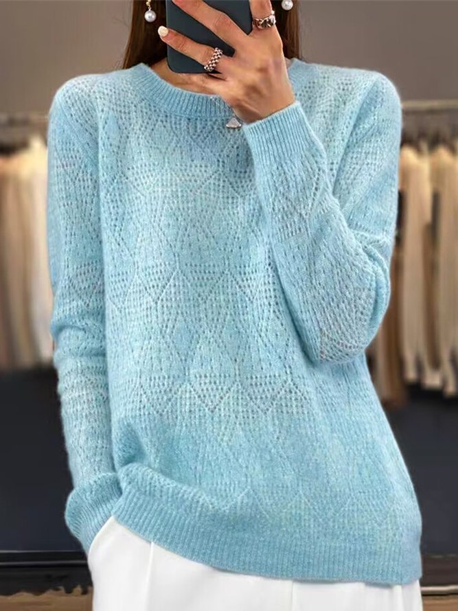 Casual Yarn/Wool Yarn Buckle Plain Sweater