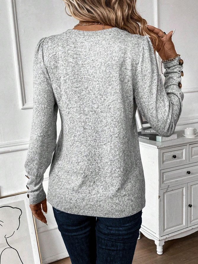 Women Plain Crew Neck Casual Long Sleeve T-shirt