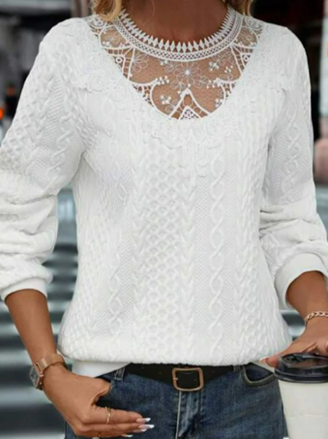 Casual Plain Lace Sweatshirt