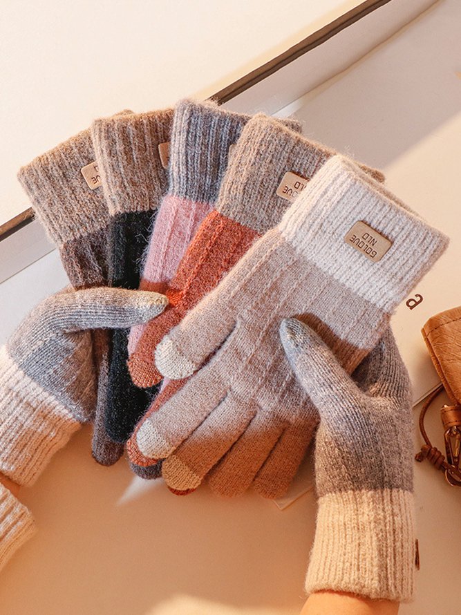 Women Casual Color Block Five-finger Gloves