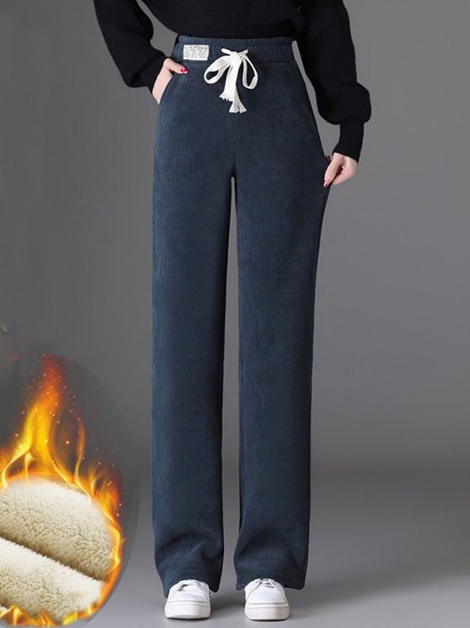 Casual Pocket Stitching Fluff/Granular Fleece Fabric Pants
