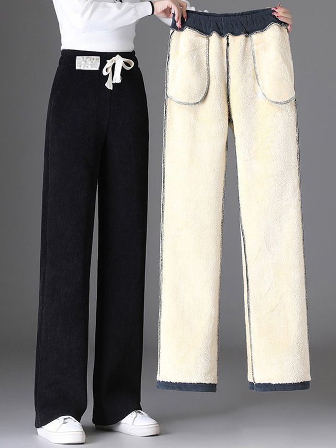 Casual Pocket Stitching Fluff/Granular Fleece Fabric Pants