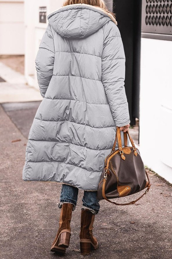Fluff/Granular Fleece Fabric Casual Plain Hoodie Padded Jacket