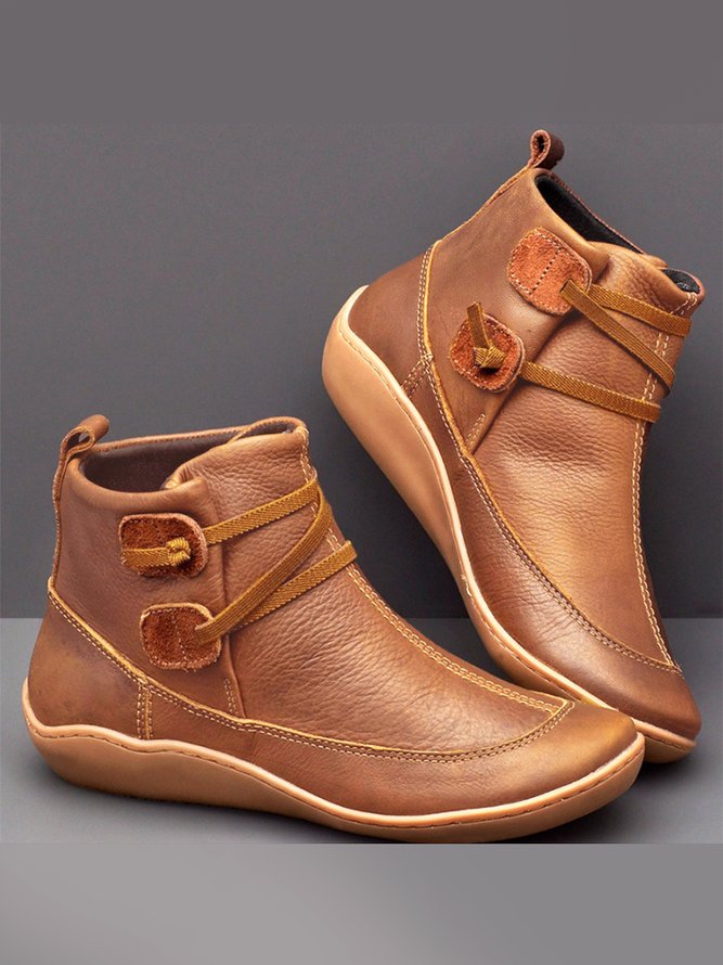 Roselinlin Boots Red Vintage Round Toe Boots