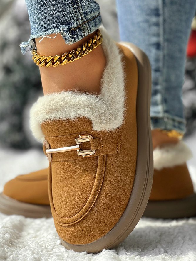 Women Casual Plain Winter Daily Snow Boots Plush Flat Heel Peep Toe Faux Suede Cotton-padded boots
