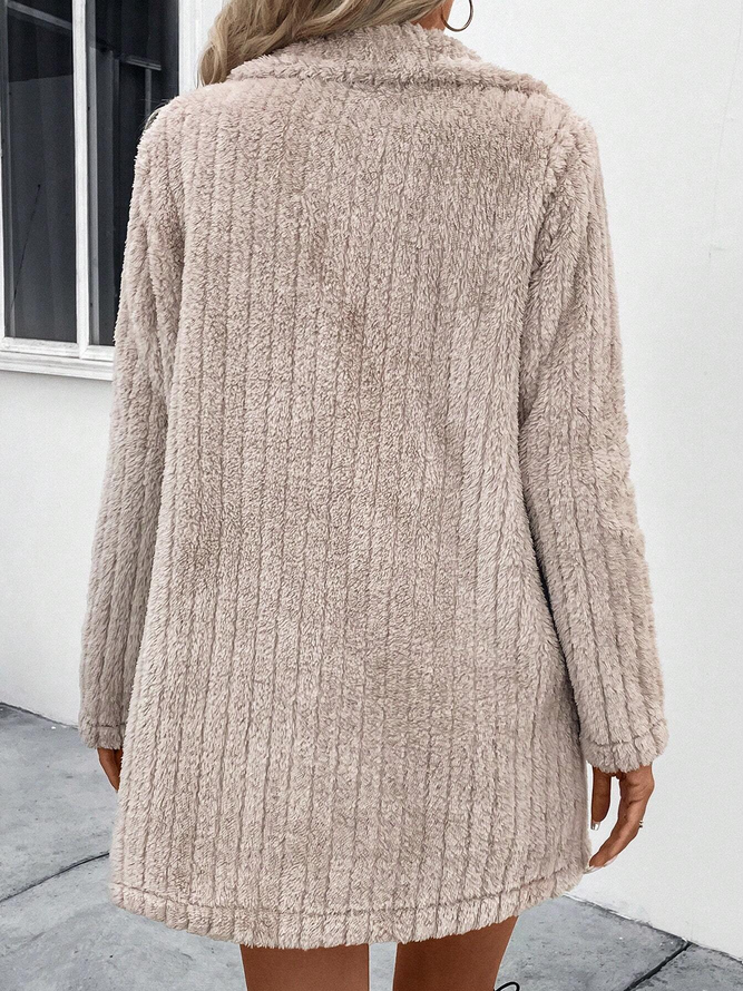 Fluff/Granular Fleece Fabric Lapel Collar Buckle Casual Teddy Jacket