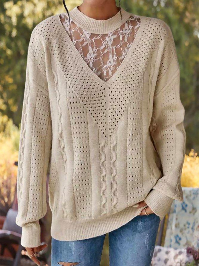 Lace Jacquard Long Sleeve Boho Sweater