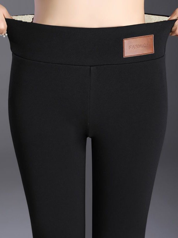 Knitted Plain Fleece Casual Leggings