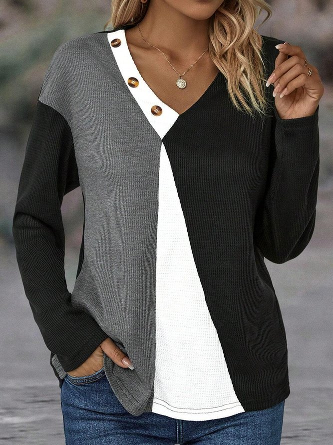 Casual Color Block Buckle Shirt