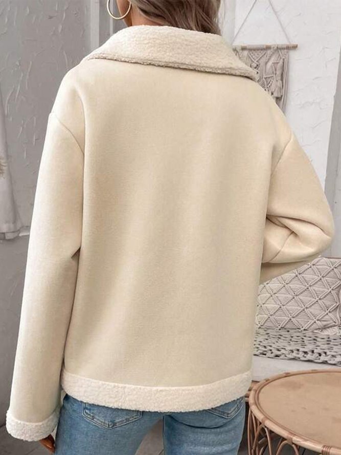 Warmth Buckle Long Sleeve Casual Plain Fleece Fabric Teddy Jacket