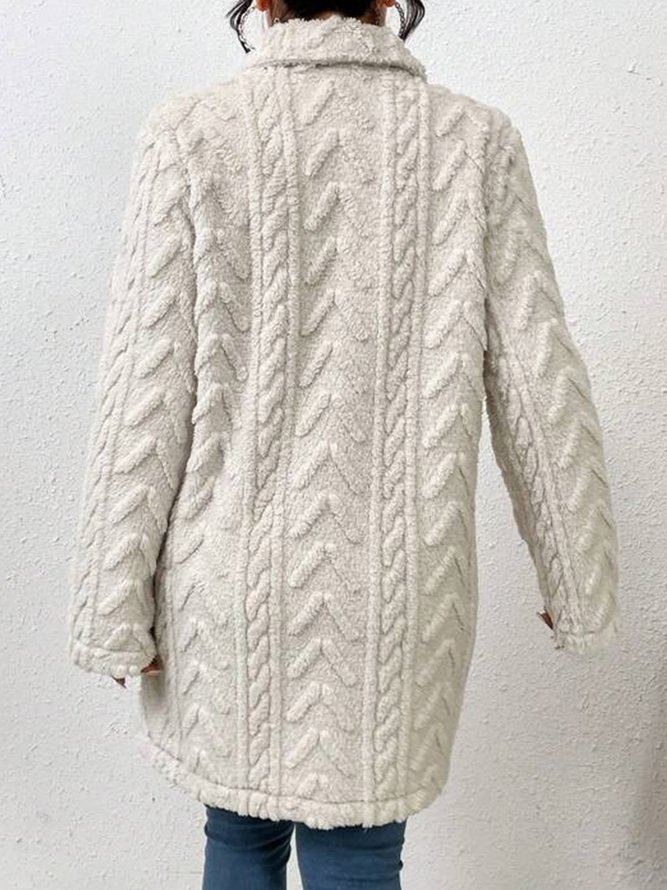 Warmth Buckle Jacquard Long Sleeve Casual Plain Fleece Fabric Teddy Jacket