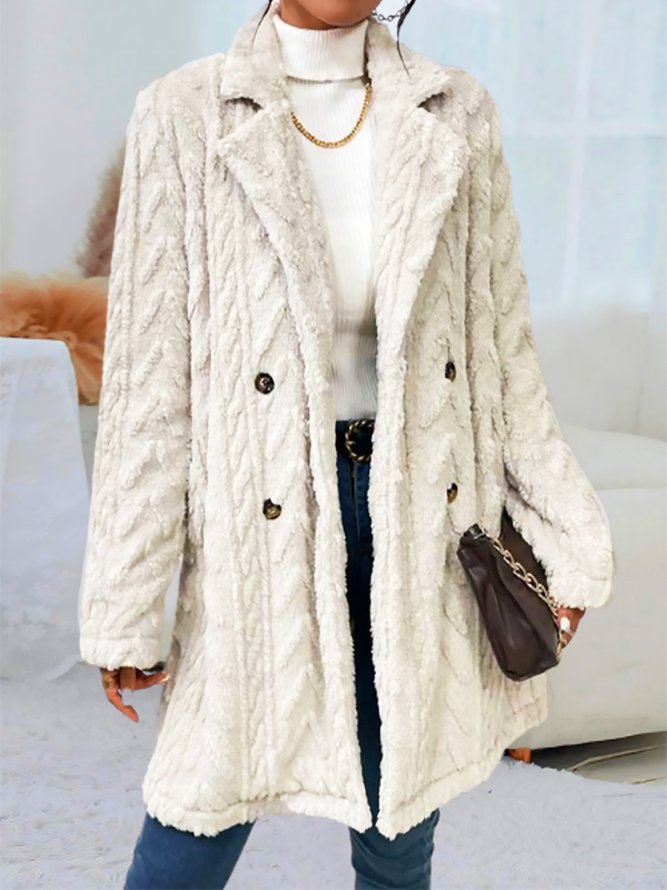 Warmth Buckle Jacquard Long Sleeve Casual Plain Fleece Fabric Teddy Jacket