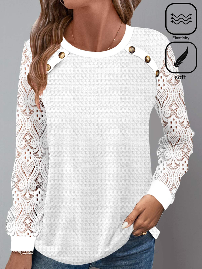 Women Plain Crew Neck Casual Long Sleeve T-shirt