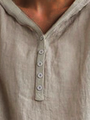 Button Plain V Neck Loose Casual Blouse