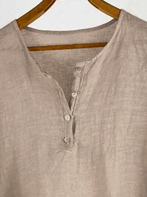Simple Cotton-Blend Plain V Neck Blouse