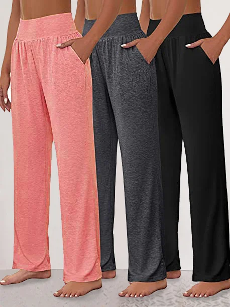 Women Casual Plain Spring/Fall Knitted Natural Loose Long Medium Elasticity Pocket Stitching Pants