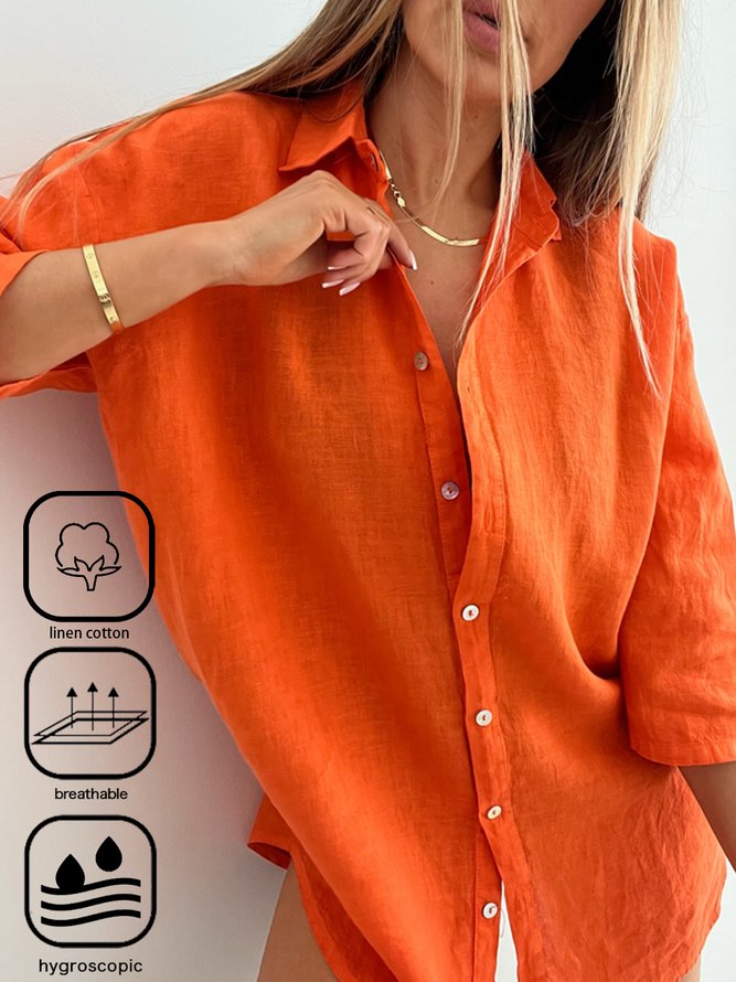 Women Casual Plain Spring/Fall Natural Breathable Best Sell Regular Regular Shirt Collar Blouses