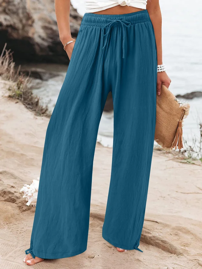 Women Casual Plain Spring/Fall Polyester Natural No Elasticity Daily Loose H-Line Pants